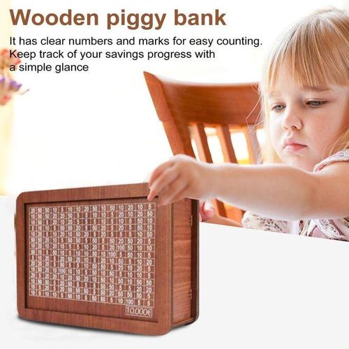 Wooden Savings Tracker Vintage Bamboo Money Box With Target For Kids