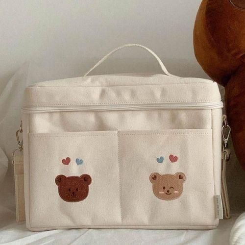 Baby Diaper Bag Storage Bag Canvas Diaper Two Bear White