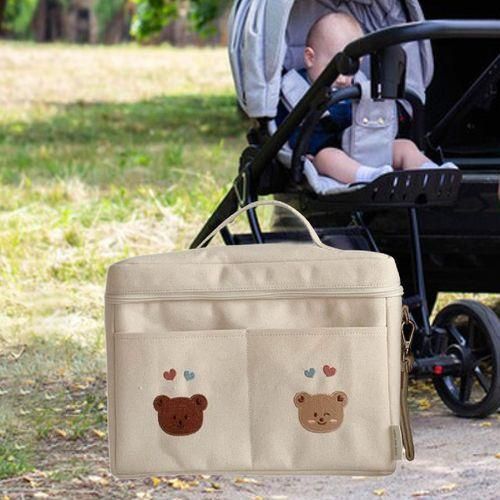 Baby Diaper Bag Storage Bag Canvas Diaper Two Bear White