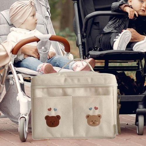 Baby Diaper Bag Storage Bag Canvas Diaper Two Bear White