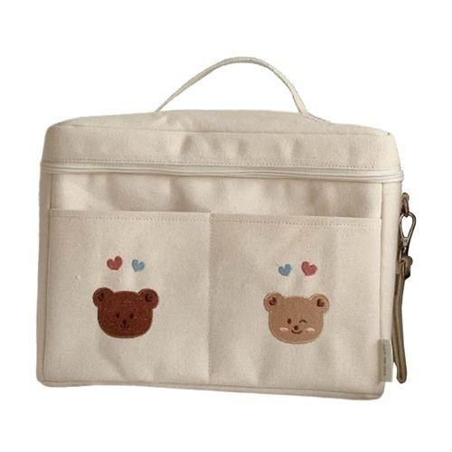 Baby Diaper Bag Storage Bag Canvas Diaper Two Bear White