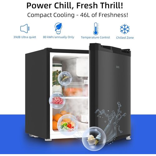Chiq 60 Liters Mini Fridge E Energy Rating, Table Top Fridge, Compact Wine&Beers Cooling, Reversible Doors- 3 Years Warranty
