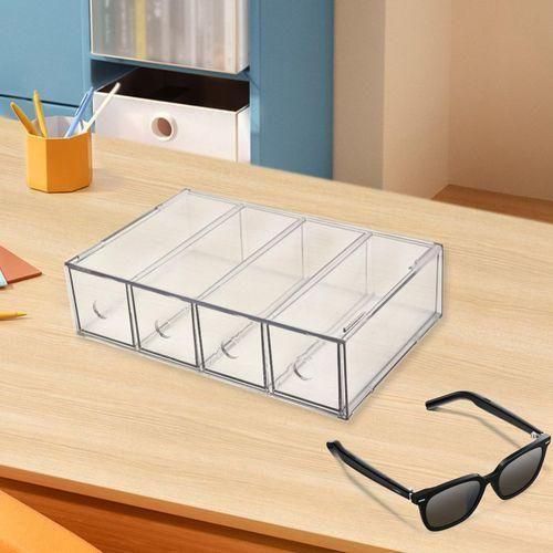 Sunglasses Organizer Case Showcase Dustproof 4 Grids Clear