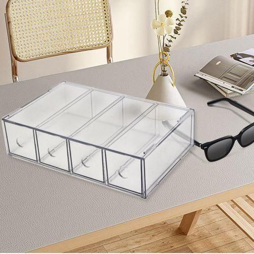 Sunglasses Organizer Case Showcase Dustproof 4 Grids Clear