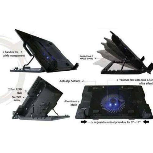 Notebook Laptop Cooling Pad with Stand - Black, Blue Light