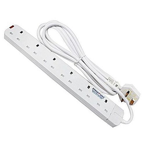 Power King 6 Way Outlets Extension With 3 Meters Cable Length - White