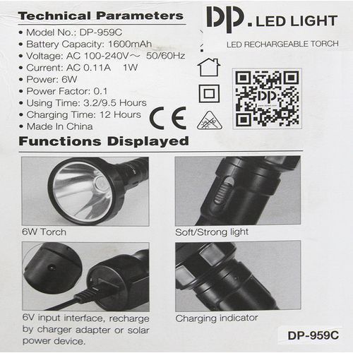 Dp Portable,Rechargeable Flashlight Torch - Black
