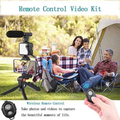 Vlogging Kit for iPhone, Android (with Tripod), with Mini LED Video Light + Cardioid Microphone + Phone Clip + Tripod for Video Calling, Vlogging, YouTube, Instagram, TikTok
