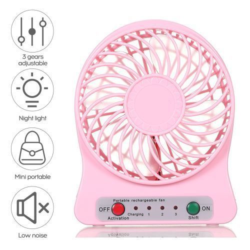 Mini Desk USB Fan 3 Gears with Night Light Portable for