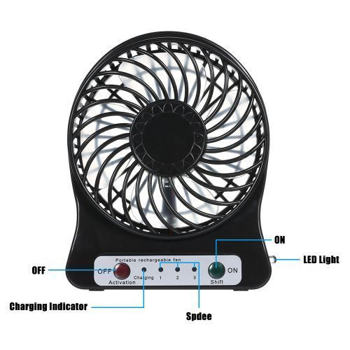 Mini Desk USB Fan 3 Gears with Night Light Portable for