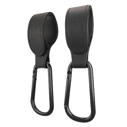 Baby Stroller Hooks Leather Style Straps Carabiner Clip Diaper Bag Hook up,Black,2 Pack NO5112