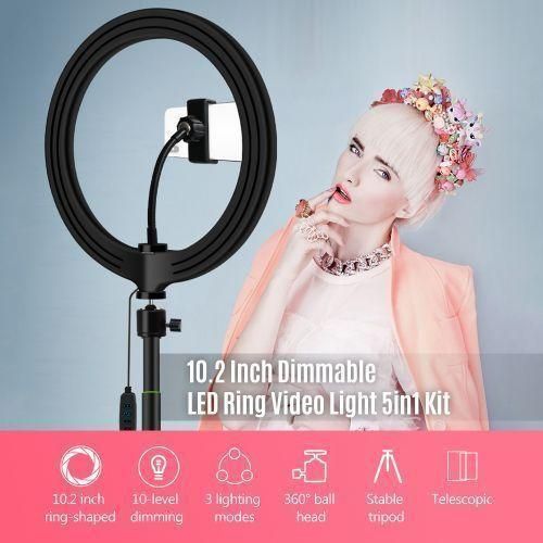 Other Ring 26cm/10inch Dimmable LED Studio Camera Ring Light Photo Phone Video Light Lamp with a Tripod Stand - Black/White