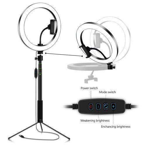 Other Ring 26cm/10inch Dimmable LED Studio Camera Ring Light Photo Phone Video Light Lamp with a Tripod Stand - Black/White