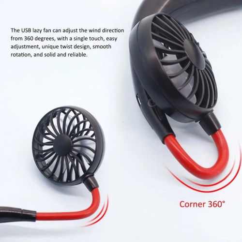 360° rotating neck-mounted electric fan 3-level adjustable portable USB fan