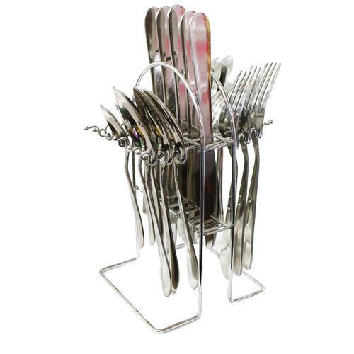 24 pieces Stainless Steel Cutlery with a stand - Silver