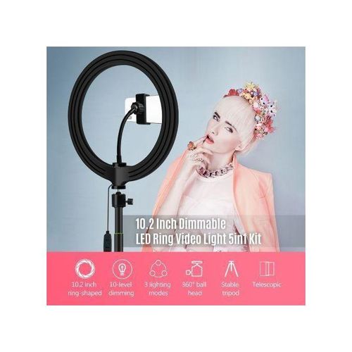 ing Full Set 26cm/10inch Dimmable LED Studio Camera Ring Light Photo Phone Video Light Lamp with a Tripod Stand - Black/White