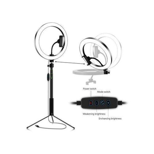ing Full Set 26cm/10inch Dimmable LED Studio Camera Ring Light Photo Phone Video Light Lamp with a Tripod Stand - Black/White