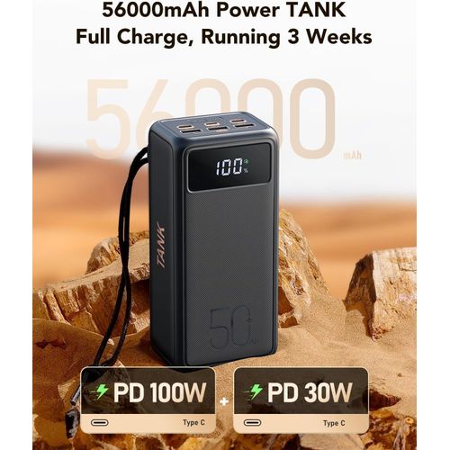 50000mAh 130W Laptop Power Bank with High-Speed Power Delivery Equipped with LED Light 5 Outputs USB-C Portable Charger Compatible with MacBook iPhone Samsung Tablet Switch Steam Deck- Black