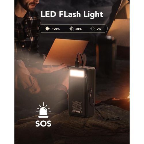 50000mAh 130W Laptop Power Bank with High-Speed Power Delivery Equipped with LED Light 5 Outputs USB-C Portable Charger Compatible with MacBook iPhone Samsung Tablet Switch Steam Deck- Black