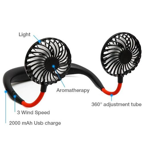 USB portable mini fan hands-free neck hanging sports fan 3-speed mini double fan with night light