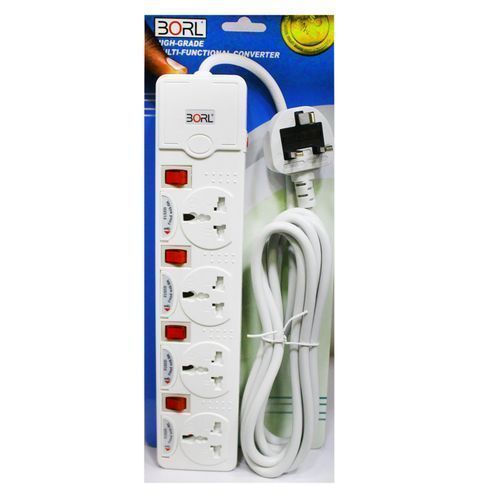 Borl 4 Ways Heavy Duty Extension Socket Surge Protected - White