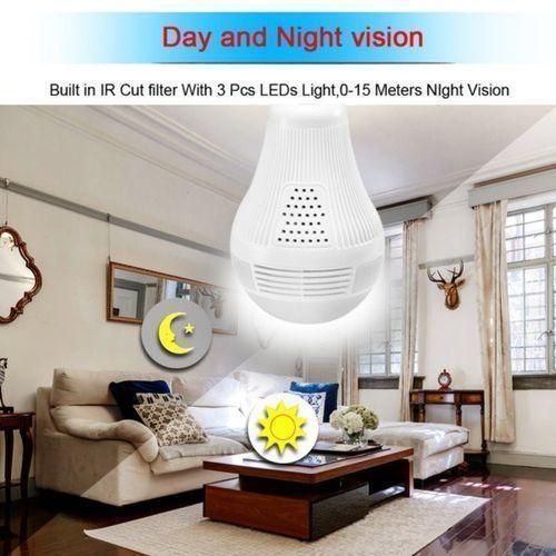 Wireless IP Wifi Panoramic Security CCTV Bulb Spy Camera Watch Your Home Full Time-White