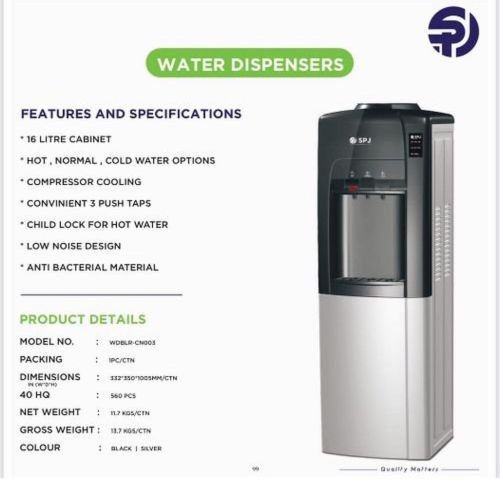Hot, Normal & Cold 3 Taps Free Standing Water Dispenser With Refrigerator, Grey.