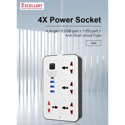 Excellent 4 plugs Socket 3 USB Ports