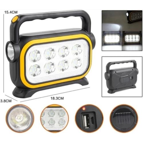 Solar Rechargeable LED Flood Light - Black