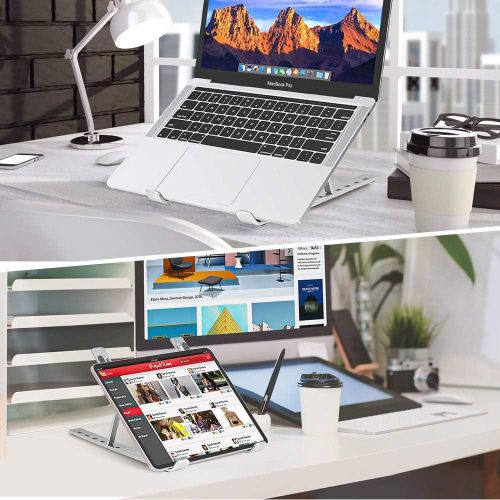 Portable Laptop Stand, Aluminum Alloy, Adjustable Laptop Stand for Desk Compatible with 10-16 inch Laptop and Tablets, such as MacBook Air, Pro, iPad Air, Pro, HP, Lenovo ThinkPad, Dell, Acer- GREY