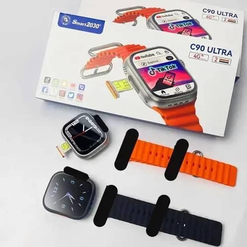 Smartbarry Premium C90 Ultra Smart Watch with 4G SIM Card, App Store Working, Google Maps, Facebook, YouTube, Android, Sports Features,Bluetooth Calling SIM Supported Extra Band- Multicolor