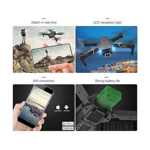 Quadcopter Pro Drone With 360-degree 4K HD Air Camera Small High Definition Wi-Fi 4 Axes Folding Real-time Image transmission Fixed Height Remote Control Pro Wifi Drone Gift Toys Dual Camera 2 Battery  - Multicolor