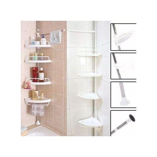 Multi Corner shelf Tension Pole-Bathroom Organizer White