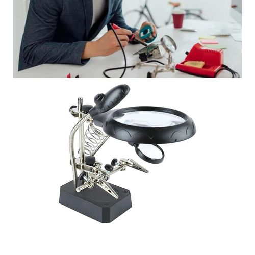 Magnifying Glass with Light and Stand, 10X Magnifying Lamp 2 in 1 LED Lighted Desk Magnifier with Light & Clamp -Black