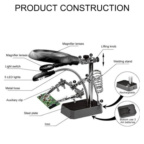 Magnifying Glass with Light and Stand, 10X Magnifying Lamp 2 in 1 LED Lighted Desk Magnifier with Light & Clamp -Black