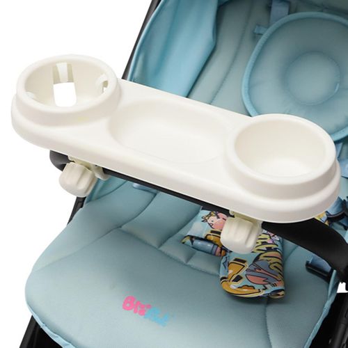 Universal Stroller Snack Tray with Cup Holder & Recessed Bowl Stroller Tray for Kids Eating or Playing,White NO5235
