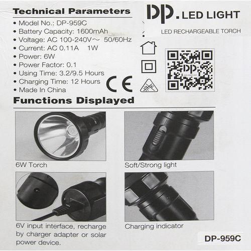 Dp Original Portable Rechargeable Flashlight Torch - Black