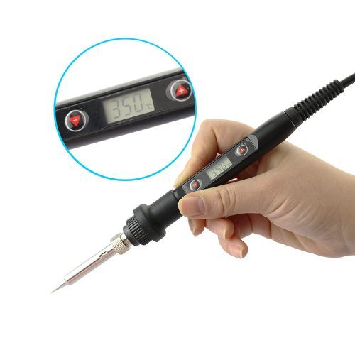 80W LCD Digital Display Temperature Adjustable 220V EU Electric Soldering Iron Set Soldering Repair Kit - Black
