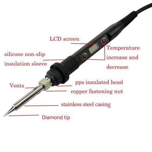 80W LCD Digital Display Temperature Adjustable 220V EU Electric Soldering Iron Set Soldering Repair Kit - Black