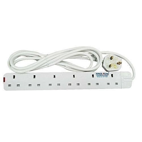 Power King 6 Way Extension Cable- 3 Metre Cable - White