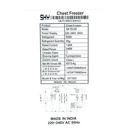 Sky 550 Liters Chest Freezer 55-DD - White(1 YR WRTY)