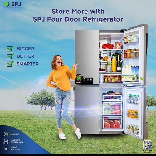 SPJ 559L 4 Door Elegant Glass Finish Refrigerator With Water Dispenser - Silver