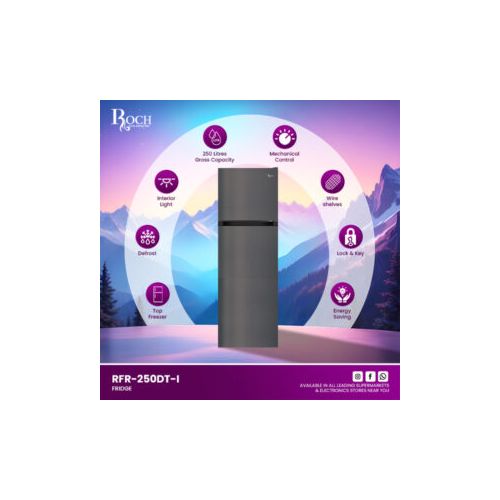 Roch 250 Liters Double Door Top Freezer Defrost Fridge – Silver(2YRS WRTY)