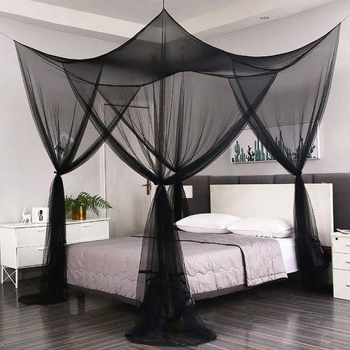 Mosquito Net Polyester Fabric Protection Bedding 4-Corner Bed Netting Canopy Black