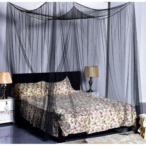 Mosquito Net Polyester Fabric Protection Bedding 4-Corner Bed Netting Canopy Black