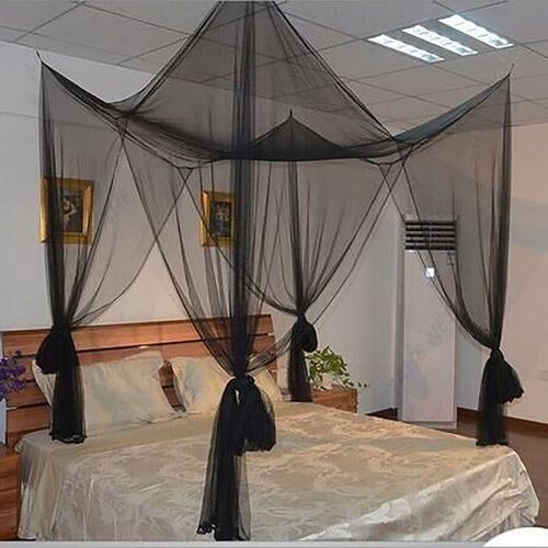 Mosquito Net Polyester Fabric Protection Bedding 4-Corner Bed Netting Canopy Black