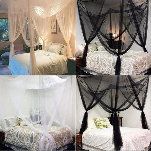 Mosquito Net Polyester Fabric Protection Bedding 4-Corner Bed Netting Canopy Black