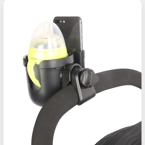 Stroller Cup Holder 2 in 1 Phone & Bottle Holder with Anti-slip Pad Universal Cup Holder Rack for Buggy with Adjustable Clamp NO5137