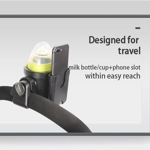 Stroller Cup Holder 2 in 1 Phone & Bottle Holder with Anti-slip Pad Universal Cup Holder Rack for Buggy with Adjustable Clamp NO5137