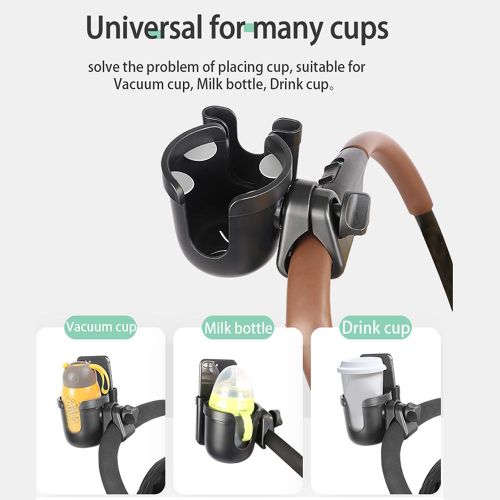 Stroller Cup Holder 2 in 1 Phone & Bottle Holder with Anti-slip Pad Universal Cup Holder Rack for Buggy with Adjustable Clamp NO5137